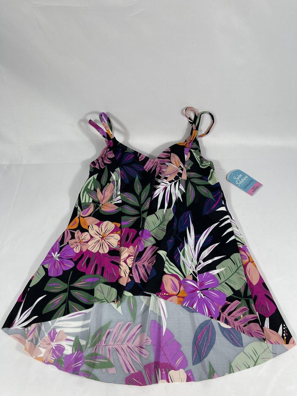 Swim Solutions Princess Seam Tankini Top Womens Size 8 Multi Floral Bust Support